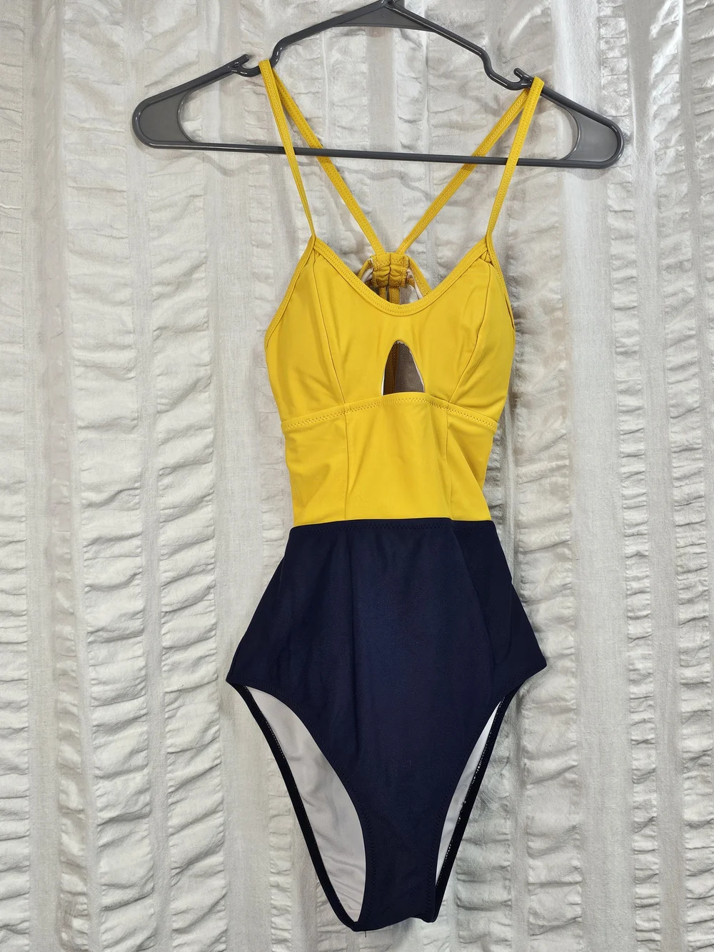 Cupshe Yellow and Navy Colorblock One-Piece Swimsuit Keyhole Adjustable Back